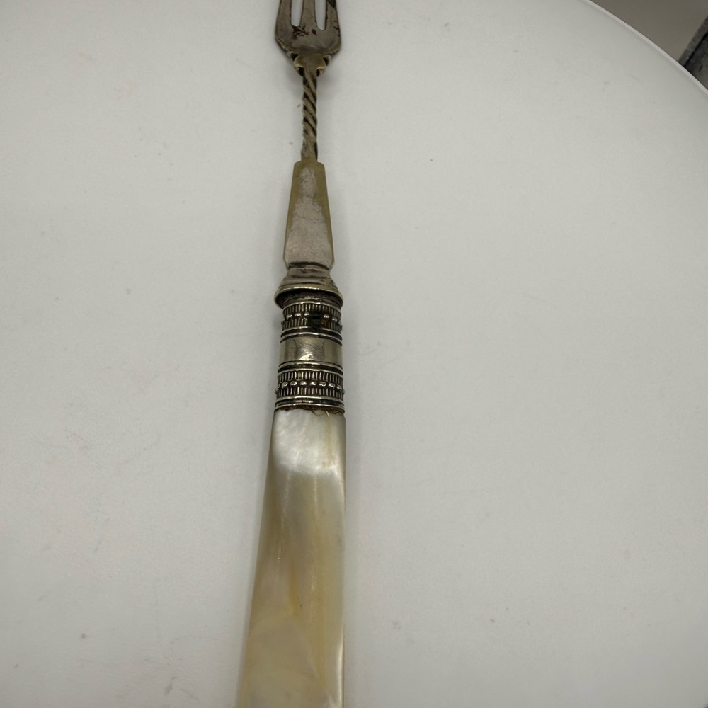 Beautiful Genuine Mother of Pearl & Sterling Silver Pickle / Olive Vintage Fork